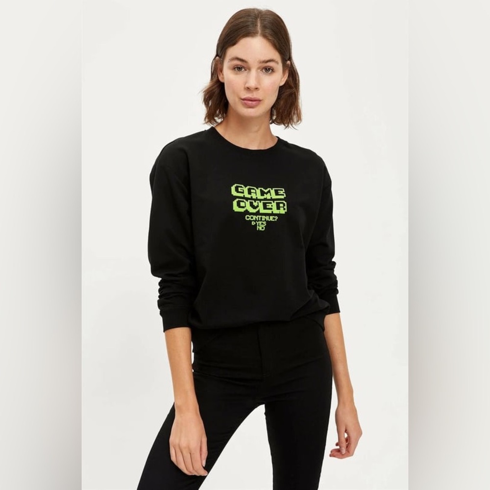 DF Young- Black Graphic‎ Sweatshirt with Green Detailing Size 3XL